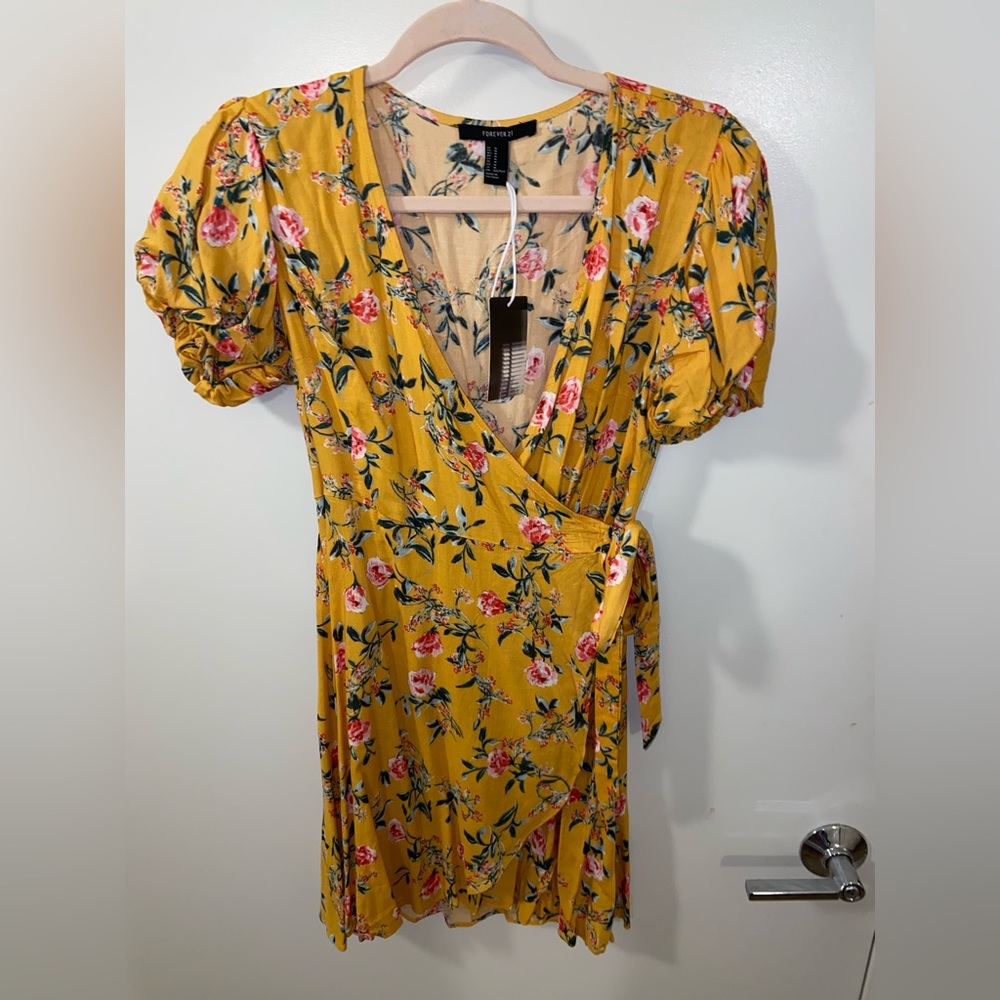 Mustard Floral Wrap Dress